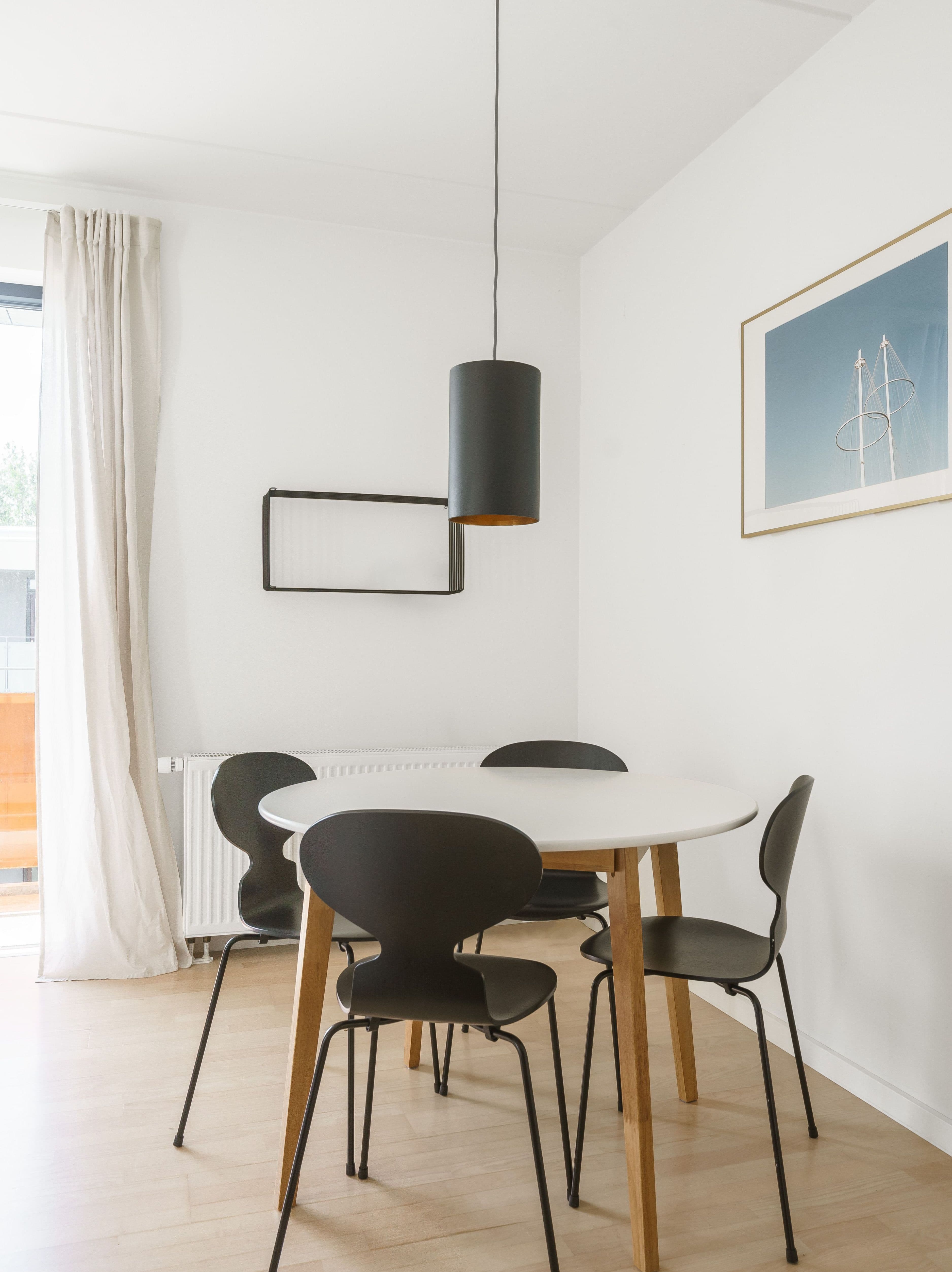 A black table with a lamp