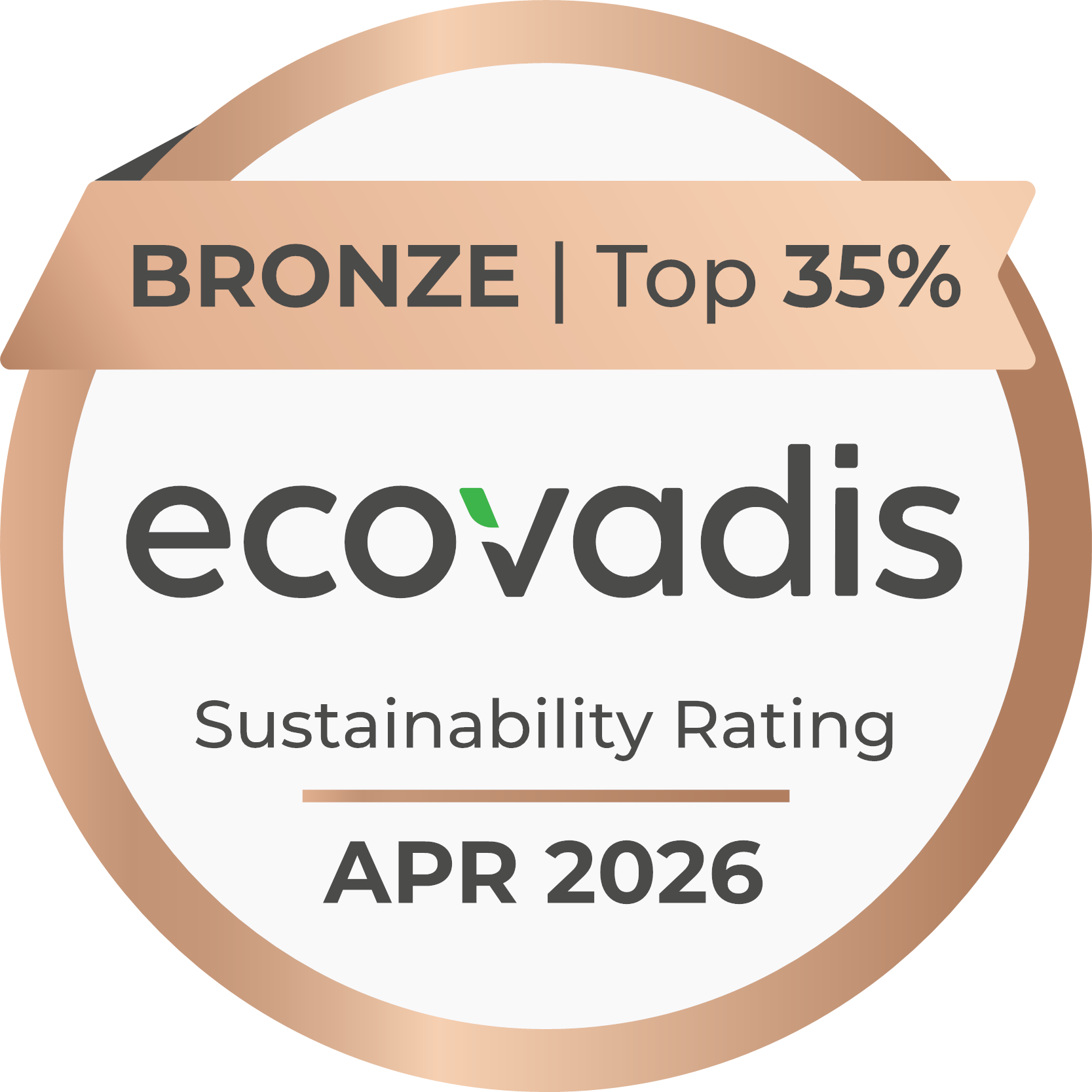 EcoVadis Bronze Sustainability Rating - Top 35%, April 2026
